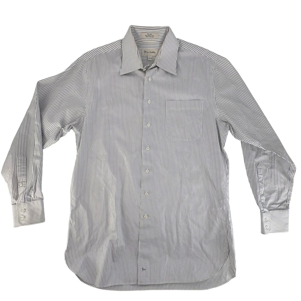 JW Nordstrom Men's Striped Dress Shirt 15 1/2 35 Cotton Italian Fabric Hong Kong